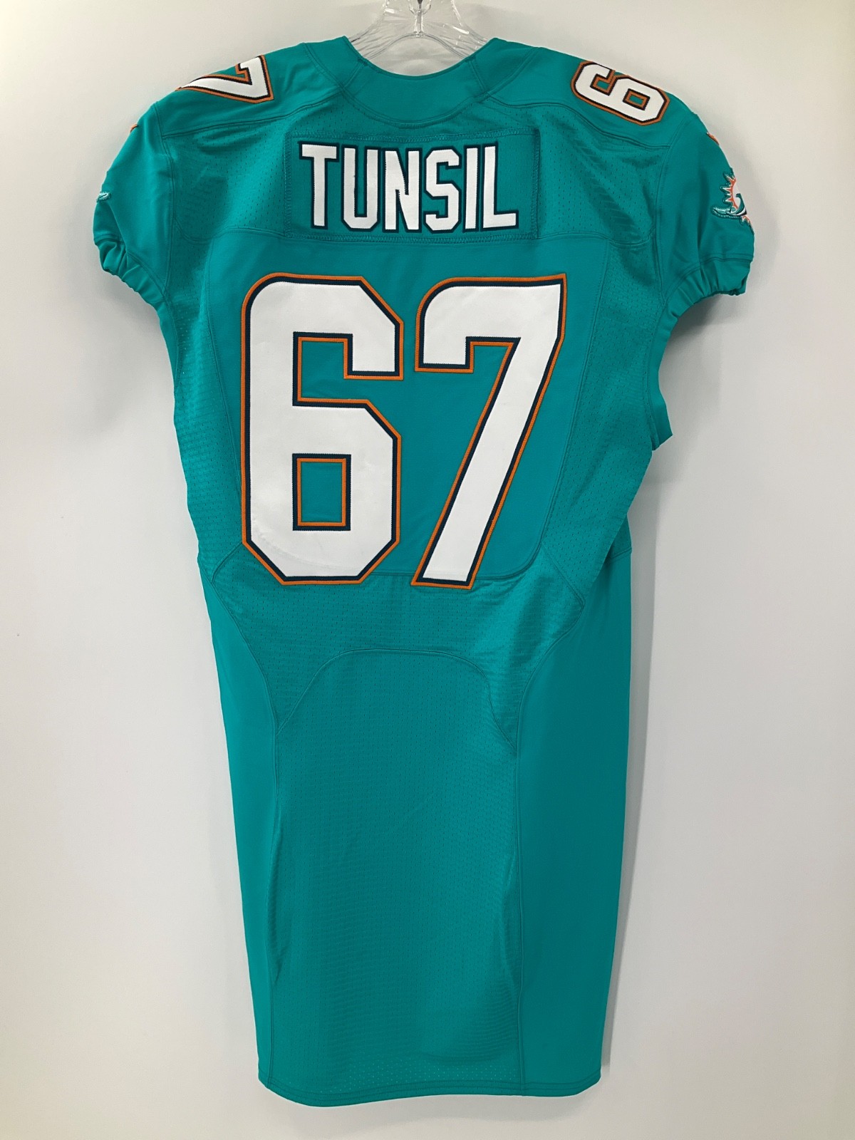 #67 LAREMY TUNSIL MIAMI DOLPHINS NIKE GAME USED AQUA JERSEY SZ-44 YR-2014