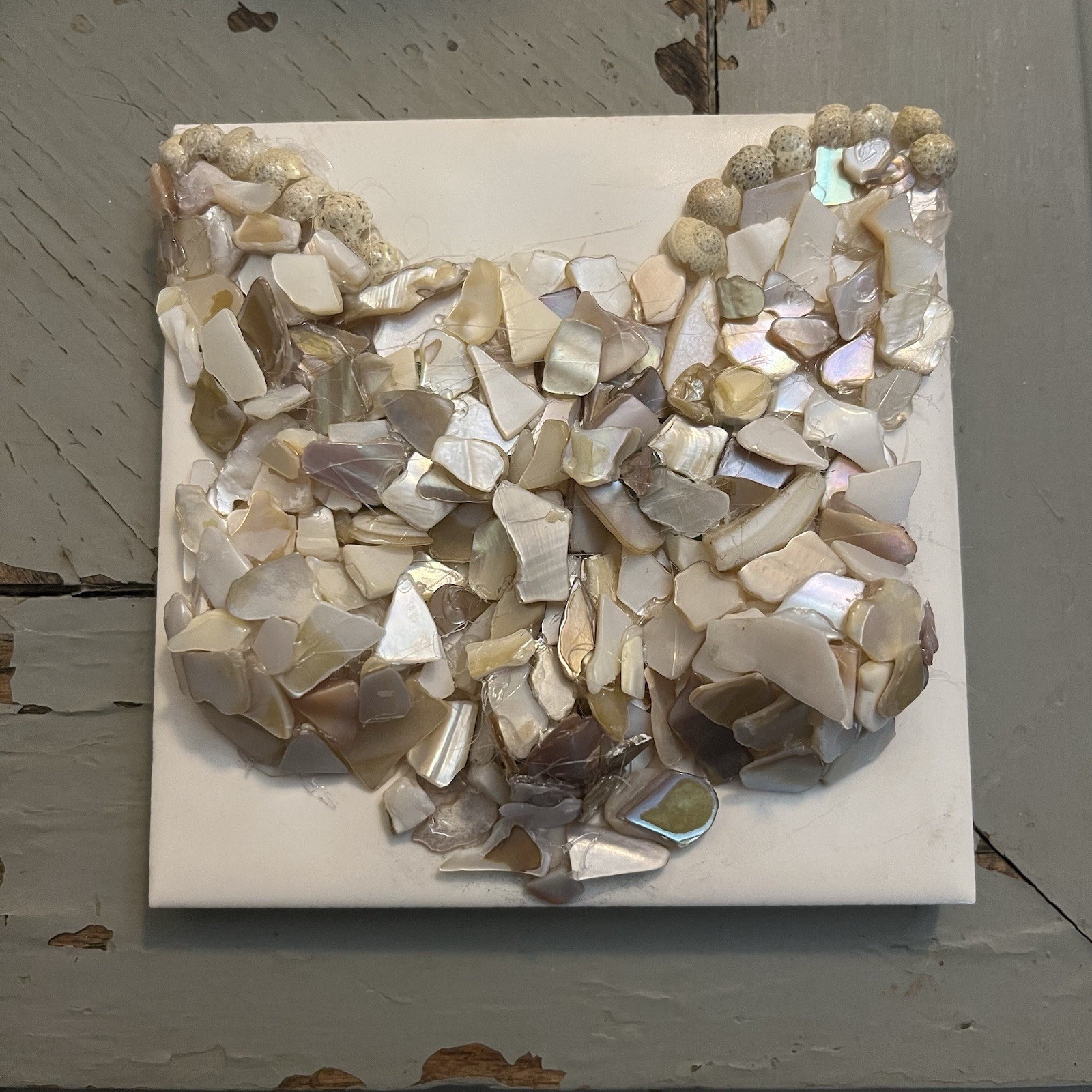 Handmade Mosaic 3D Cat Tile 🐈‍⬛ Beautiful Sea Glass And Shell Piece! OOAK Decor