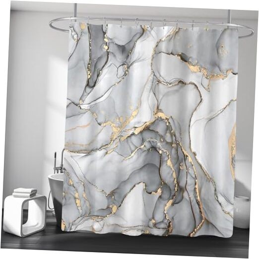 Marble Shower Curtain, Modern Abstract Fabric 72"W x 72"L (Pack of 1) Grey