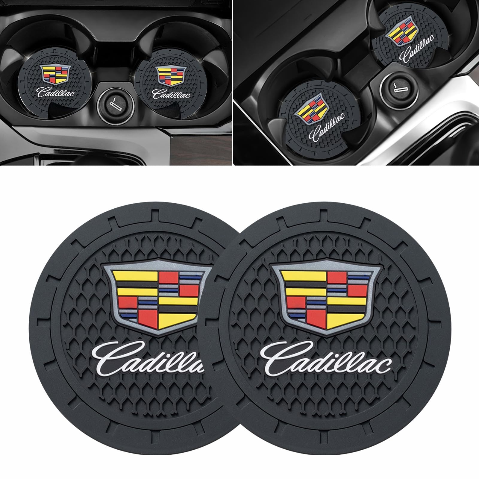 YUIQIEUY Car Cup Coaster for Cadillac Escalade CT4 CT5 CT6 ATS CTS SRX Black 