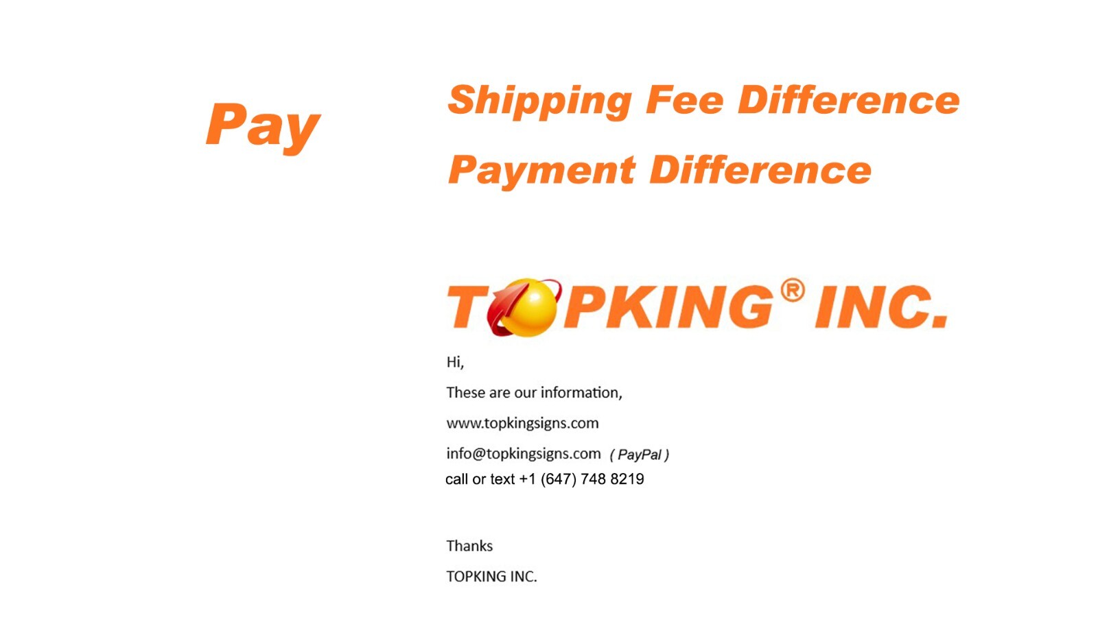 Pay Shipping Fee or Payment Difference