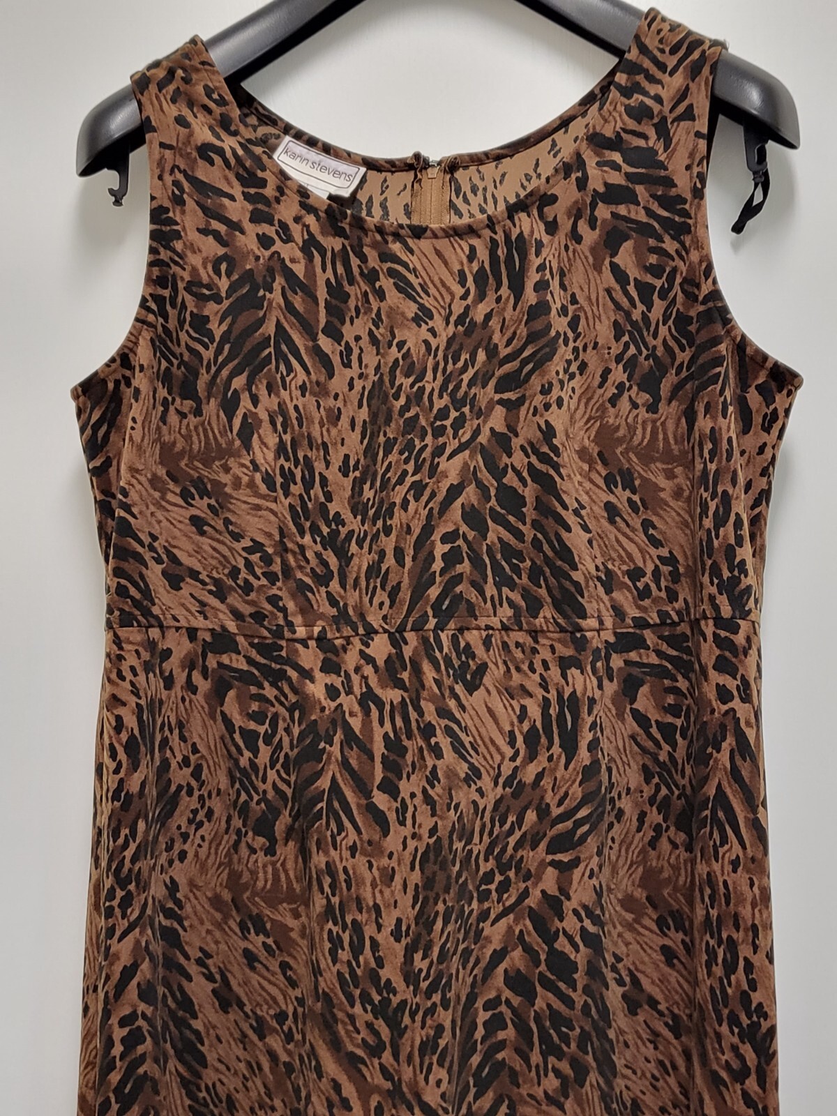 Vintage Karin Stevens Womens Maxi Dress Animal Print Size 14 Sleeveless Brown
