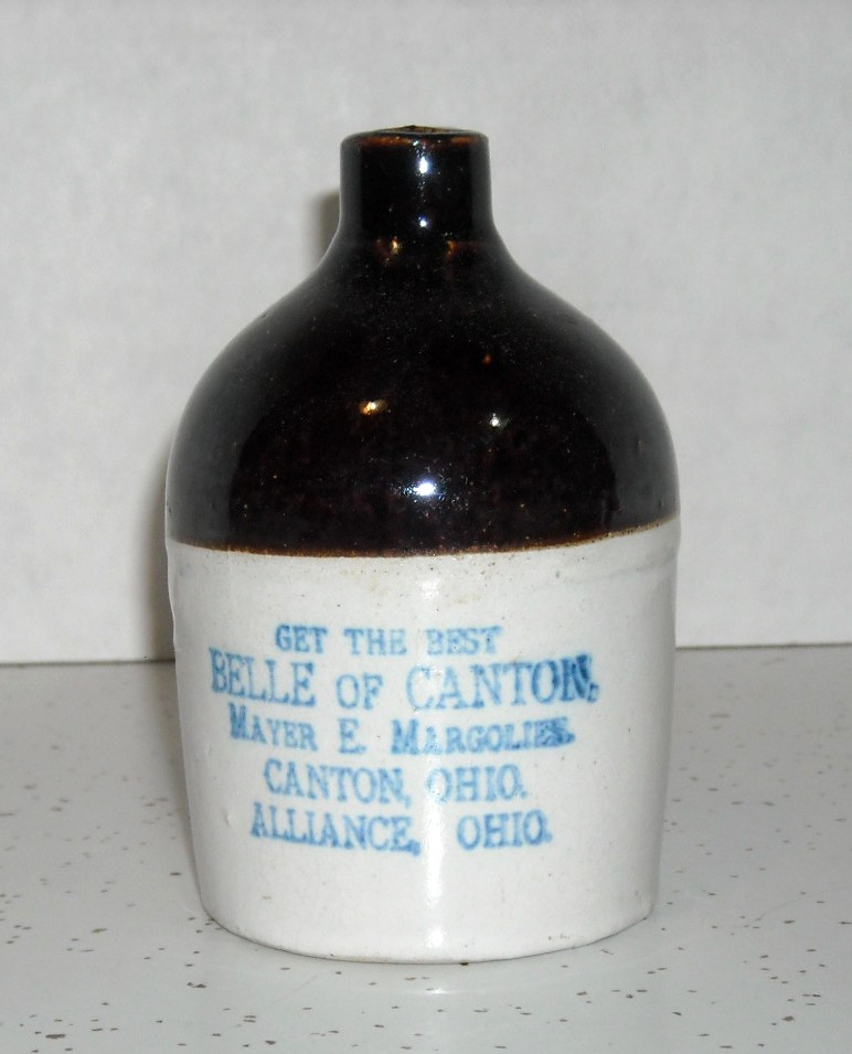 Antique CANTON, ALLIANCE, OHIO Miniature 4 1/2" Advertising Mini Jug - Stoneware