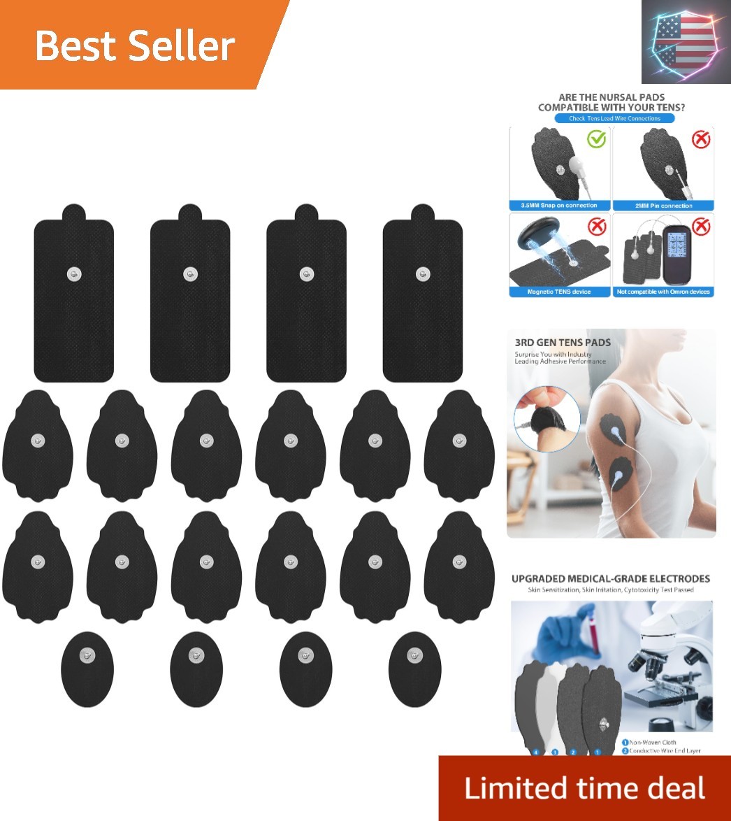 TENS Unit Electrode Pads 20 Pack 3.5mm Snap EMS Replacement Pads for Electrot...