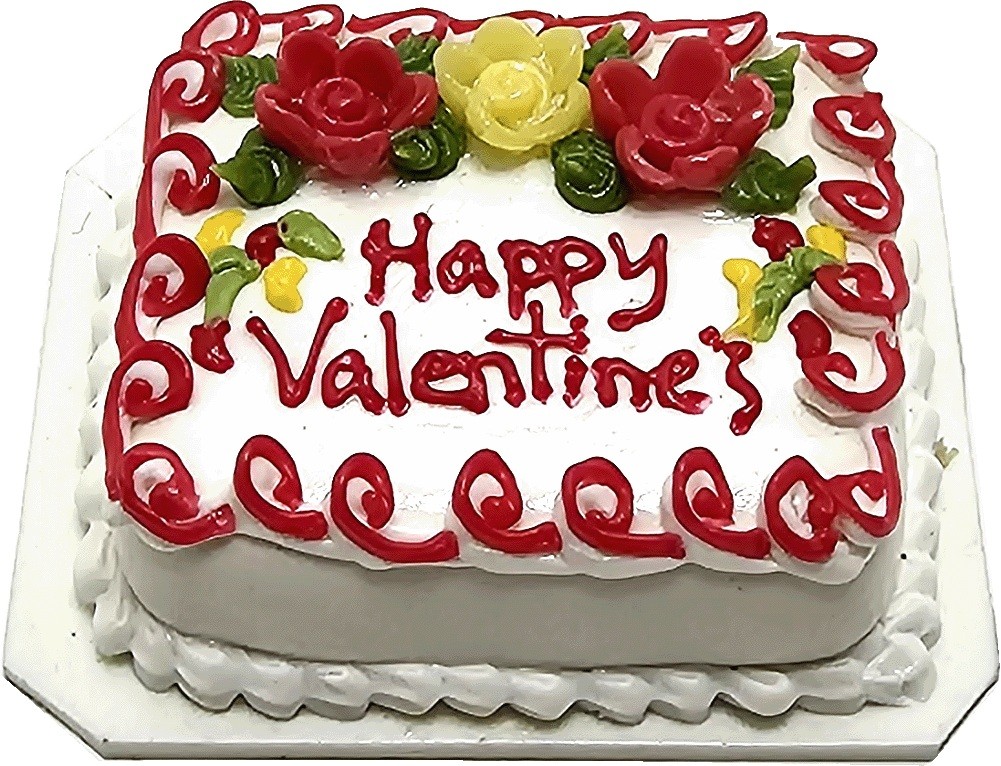 Dollhouse Floral Happy Valentine Sheet Cake 1:12 Scale Miniature Food Bakery