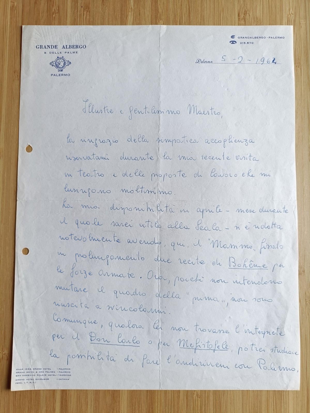 Ligabue, Ilva. Letter with text and signature autographs, 05/02/1964