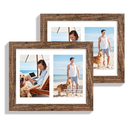 8.5x11 Picture Frame Set of 2 8.5x11 in matted to 2-5x7 Rustic Brown