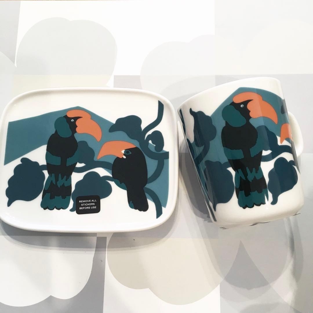 Marimekko Pepe Mug Cup / Square Plate Tray Set Maija Isola