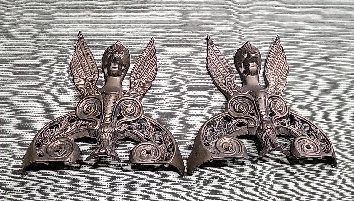 Vintage Solid Brass Architectural Winged Griffin Ornamental Pieces (2)