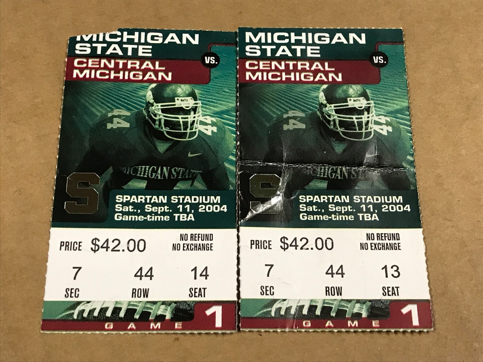 Michigan State Vs. Central Michigan - Lot of 2 Ticket Stubs - September 11, 2004