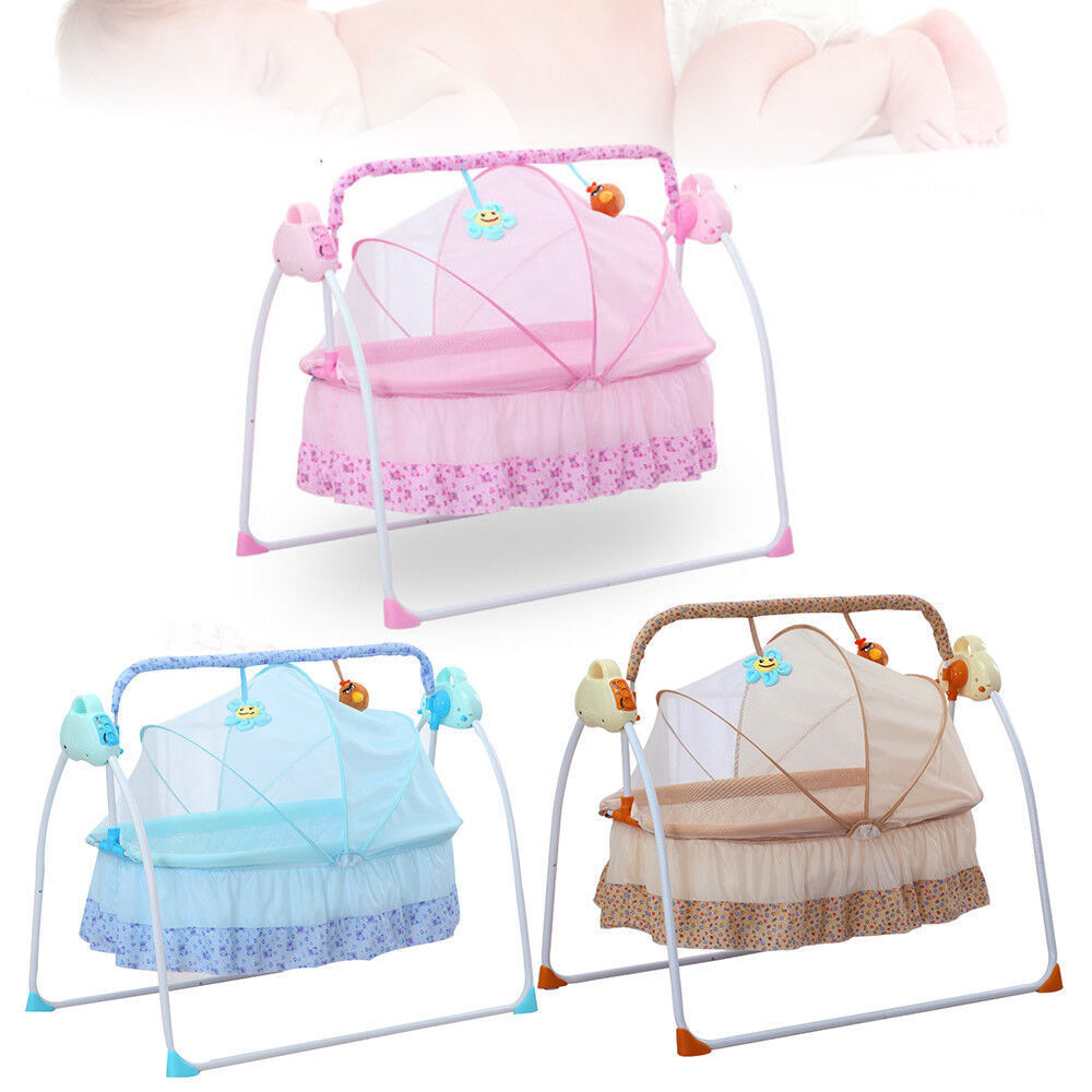 Auto-Swing Electric Baby Crib Cradle Bluetooth Newborn Bassinet Sleep Bed Infant