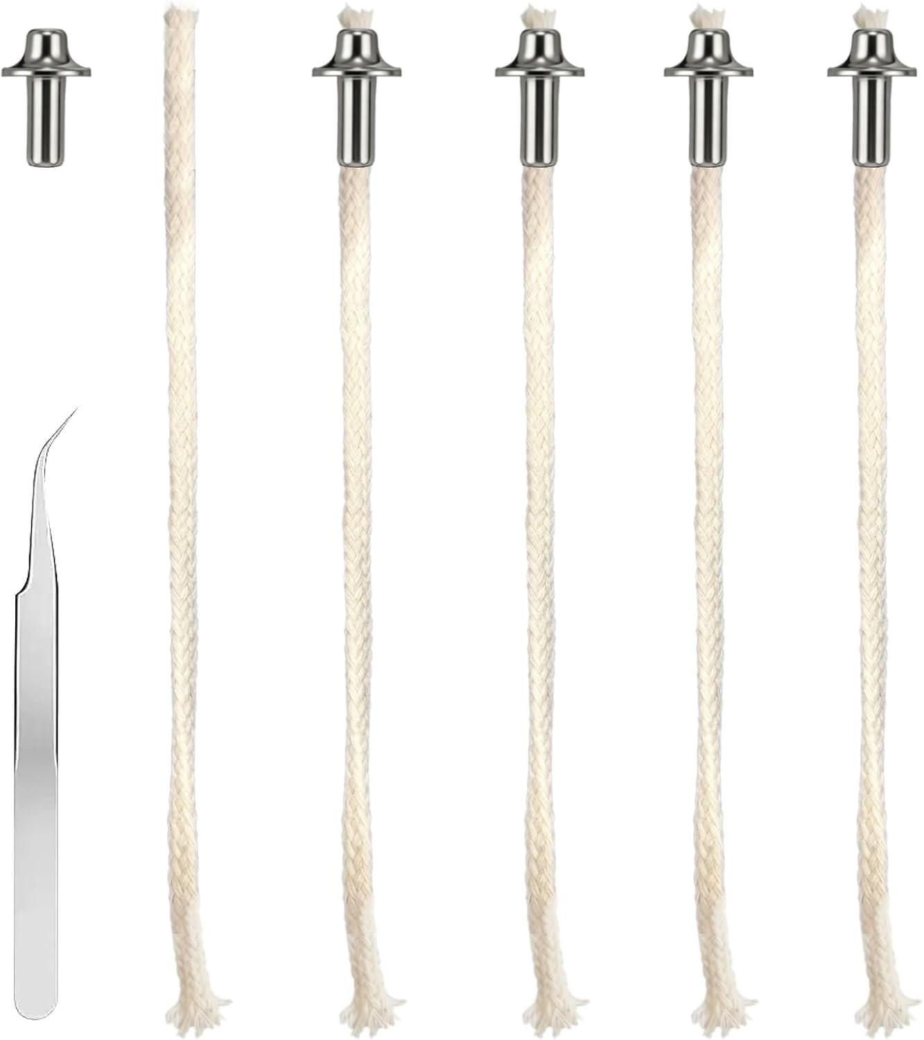 5PCS Oil Lamp Wick Set with Zinc Alloy Tube Holder, Cotton Replacement Wicks wit