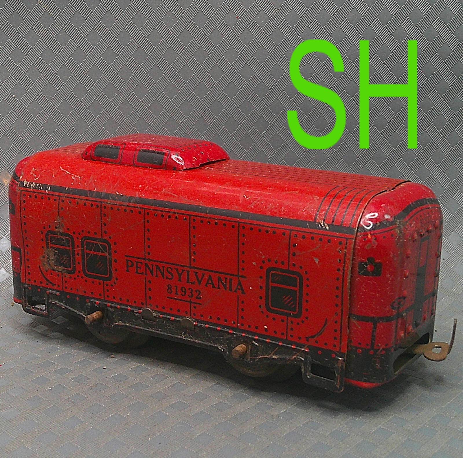 Vintage Hafner Toy Tin Litho Red Caboose Train Railroad Car Pennsylvania 81932