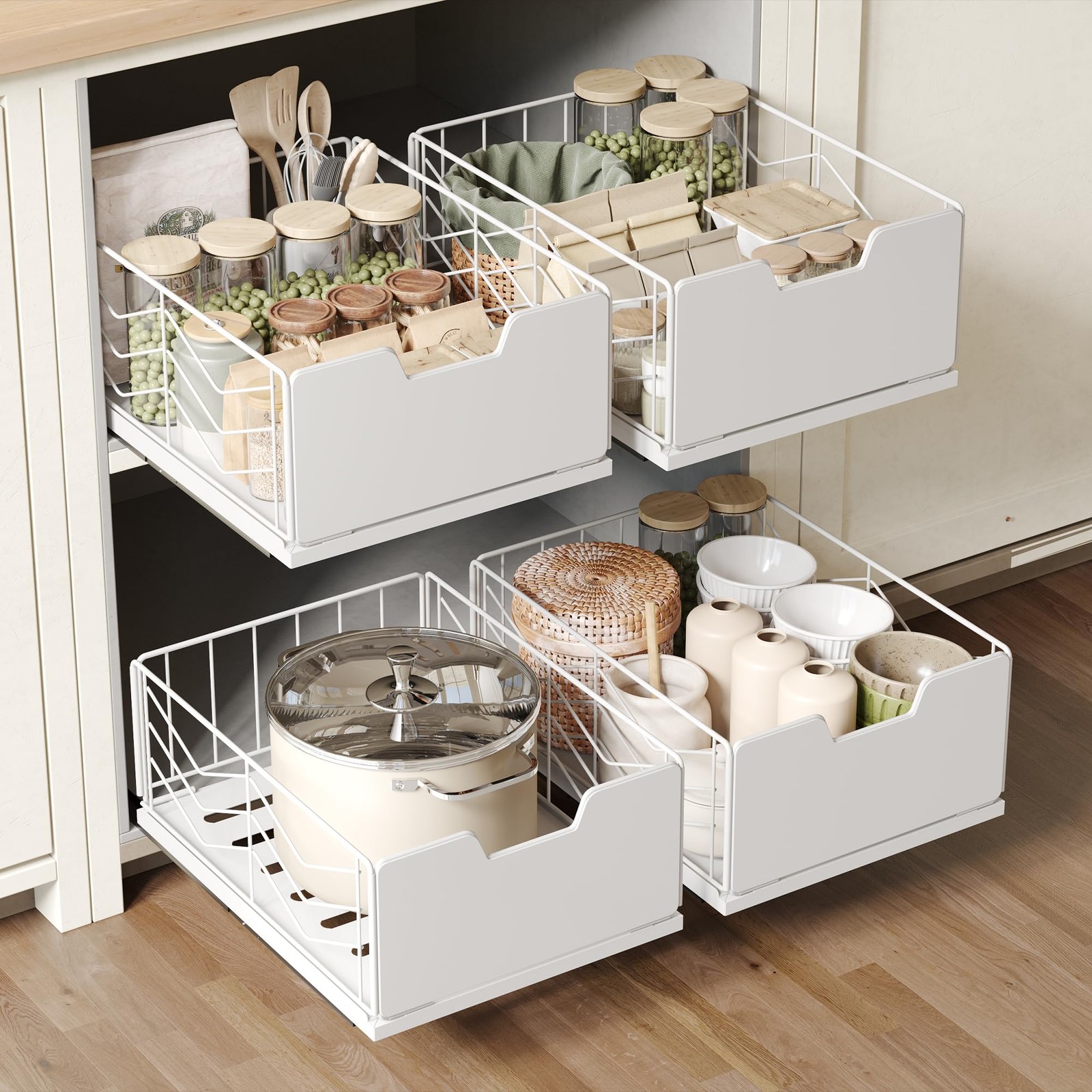 NETEL 2 Pack Pull Out Cabinet Organizer Slide Out Drawers Kitchen Pantry Storage