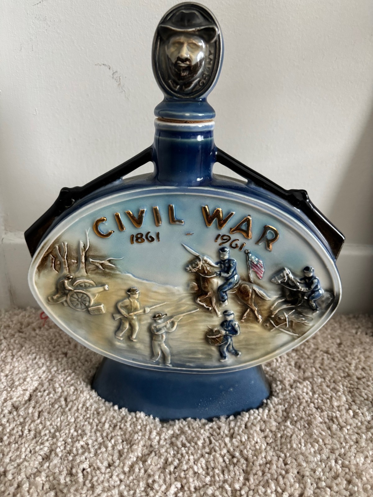 Vintage Jim Beam Whiskey Civil War Centennial Decanter Grant And Lee 1962