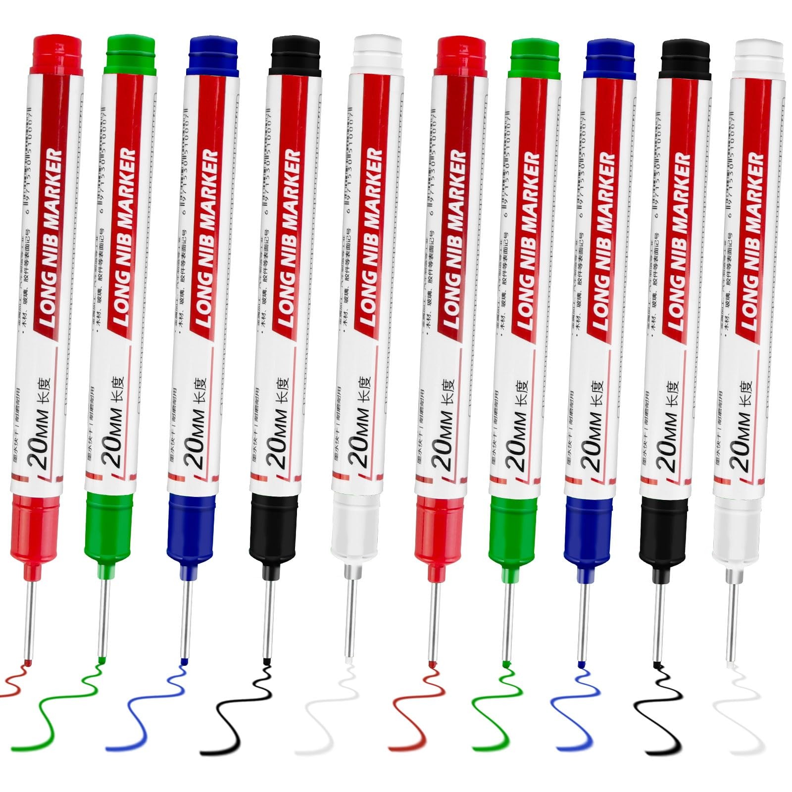 CSMGY 10 Pcs Long Head Deep Hole Marker - Black, White, Red, Green, Blue 