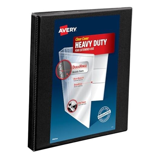  Heavy-Duty Nonstick View 3 Ring Binder, 1/2 inch Slant 0.5" (Pack of 1) Black