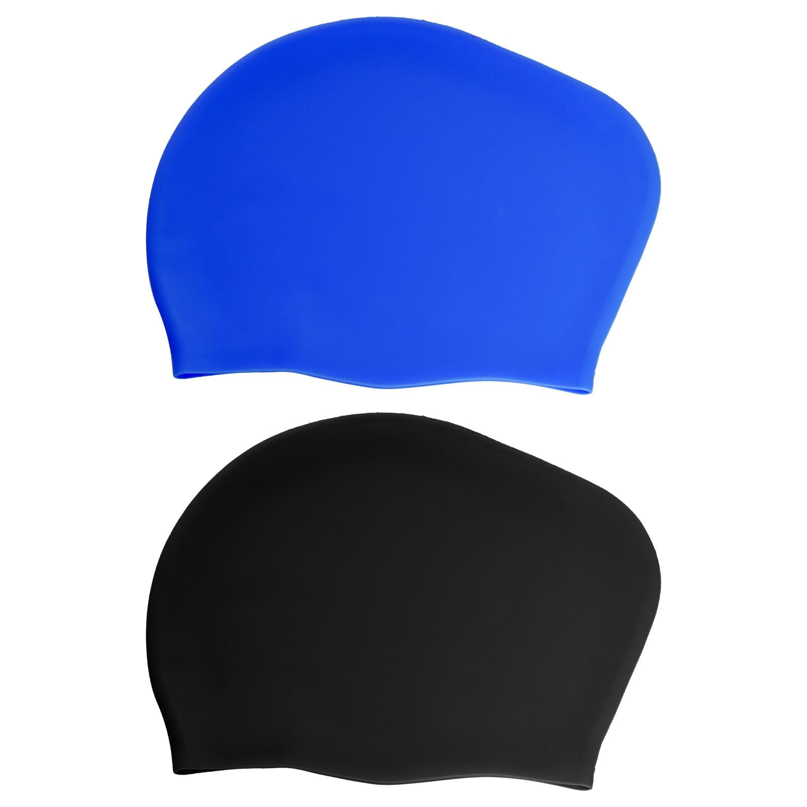 Haakong 2 Pcs 2Pcs Extra Large Swimming Cap for Long One Size, Black and Blue 