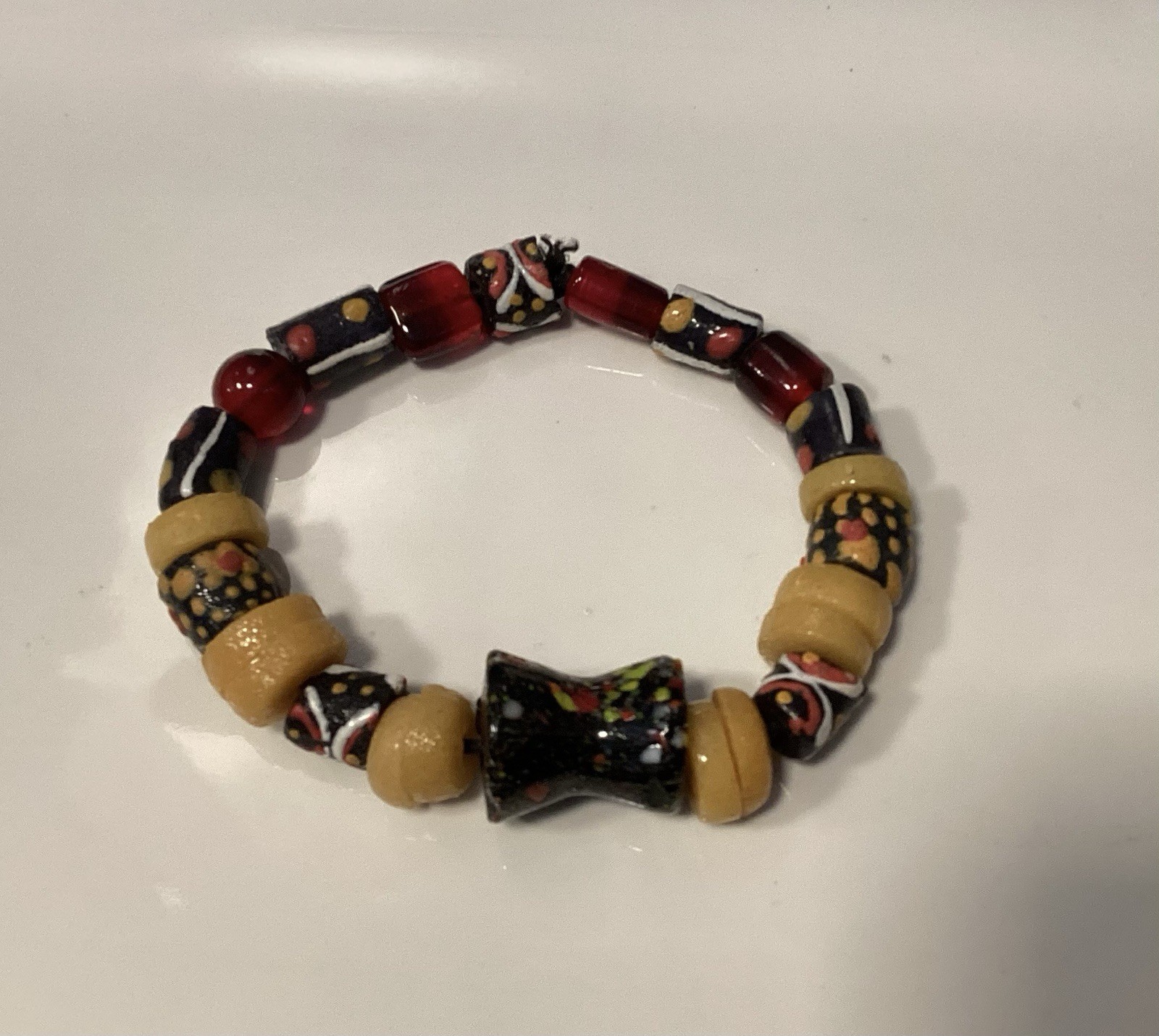 Bartering Trade Beads Glass Vtg Bracelet Round Spool Hourglass African Ghana