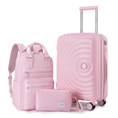  Carry On Luggage Set 22x14x9 Airline 20IN+Backpack/Toiletry Bags LIGHT PINK