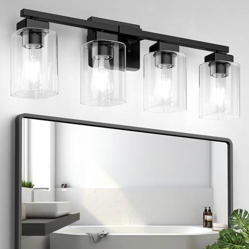  27" Bathroom Light Fixture, Modern Bathroom Vanity Light, 4-Light Black