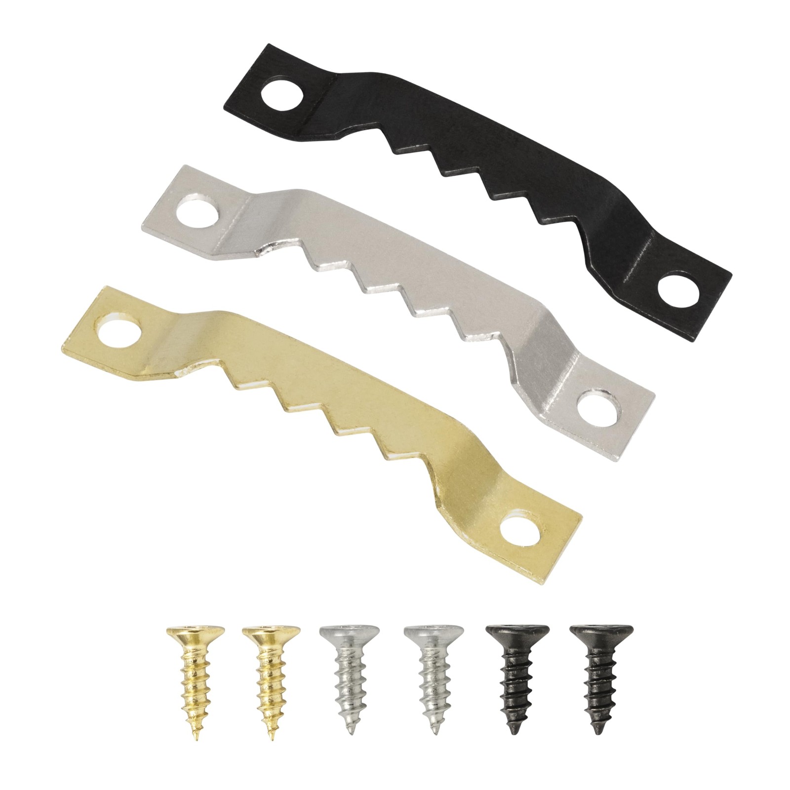 Small Sawtooth Picture Hangers with Screws - 50 Small, Black, Gold, Silver 