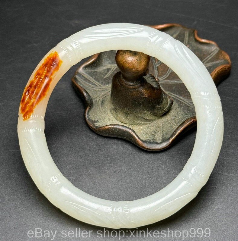 3.2" Chinese Natural Hetian White Jade Carving Bamboo nodes Jewelry Bracelet