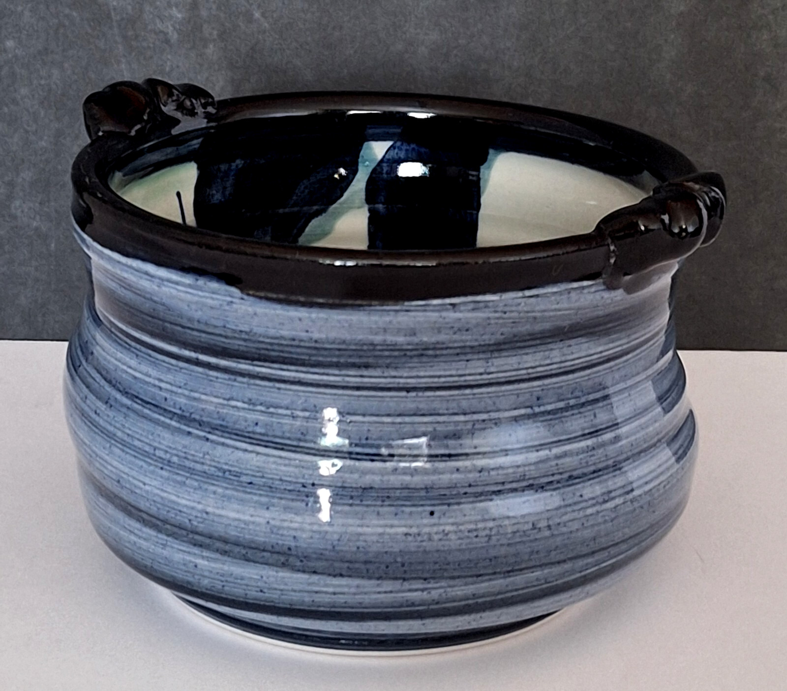 RENO Pottery Hand Thrown Pottery Abstract Studio Art Bowl Signed 32 oz 3.25" T