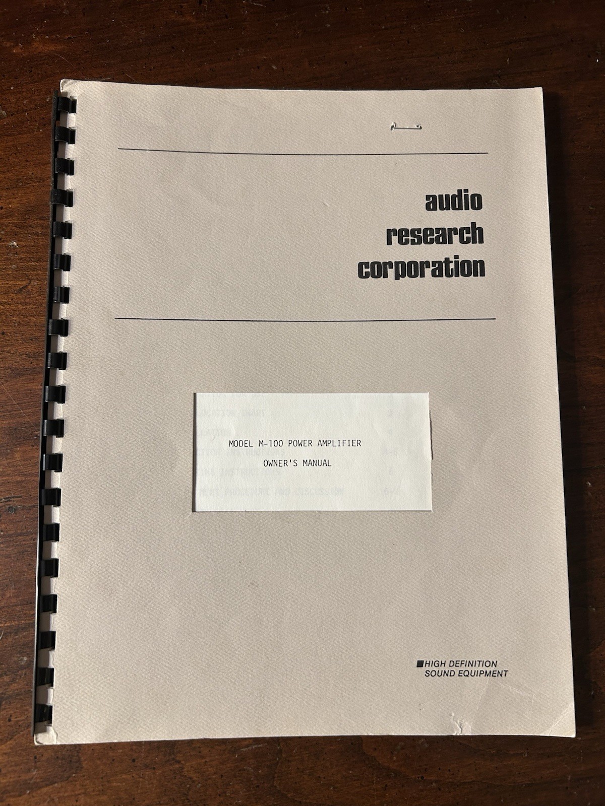 Audio Research Model M-100 Power Amplifier Owner's Manual Original OEM