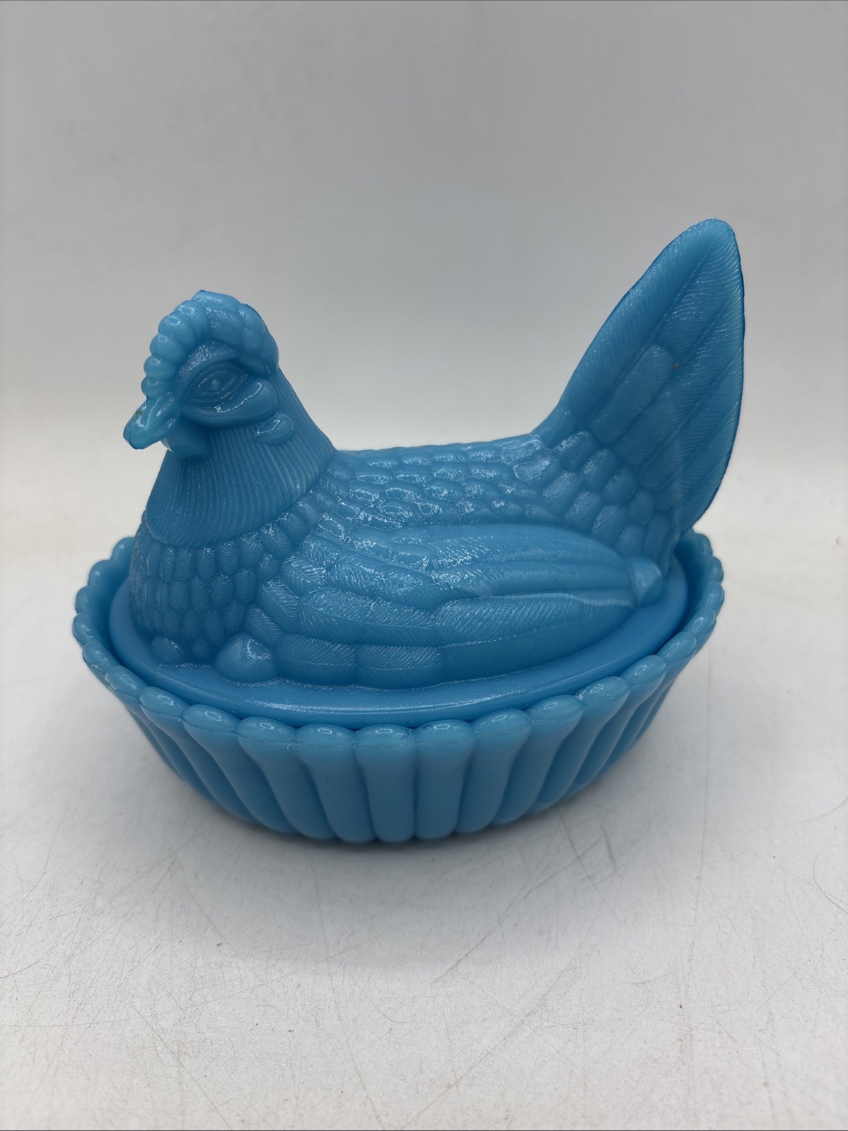 Vintage Westmoreland Blue Milk Glass Hen On Nest 4 1/2in READ