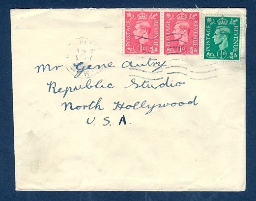 GREAT BRITAIN KGVI COMBO ADDRESSED TO GENE AUTRY