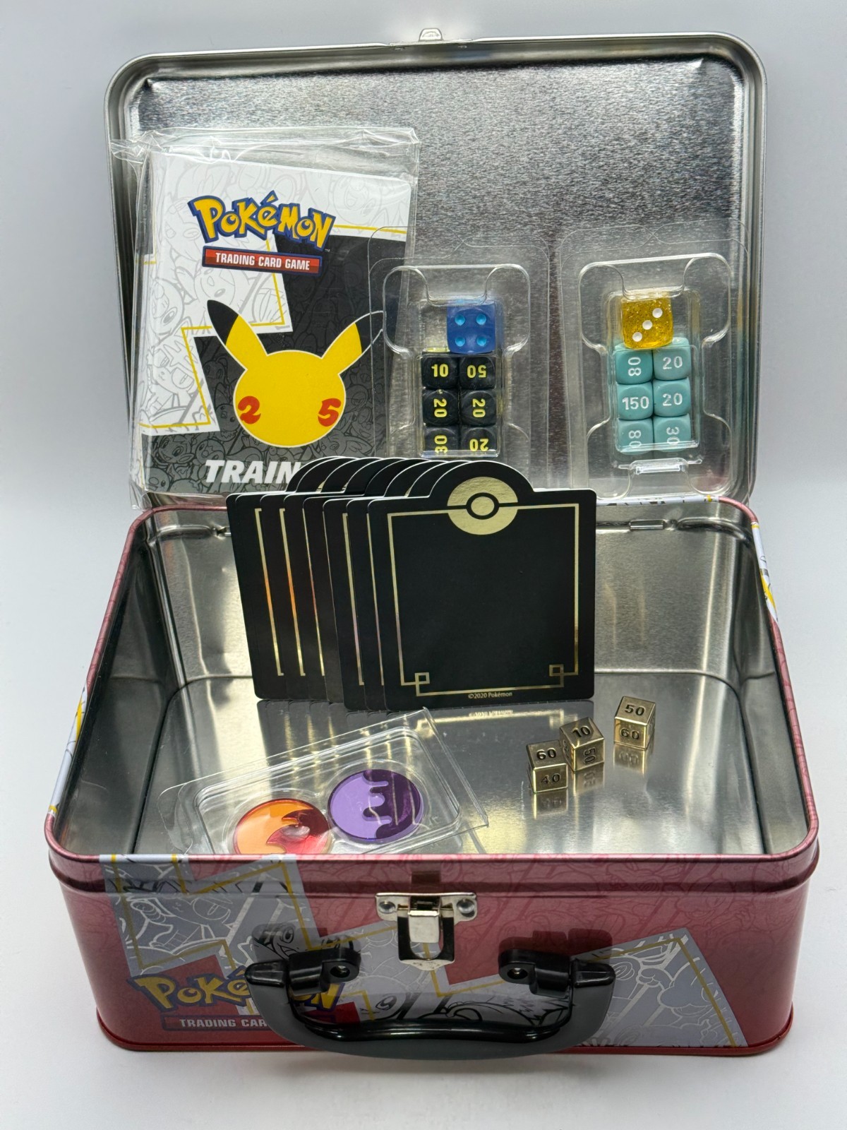 Pokemon TCG 25th Anniversary Collector Chest Tin w Dice Counters Sleeves MIX lot
