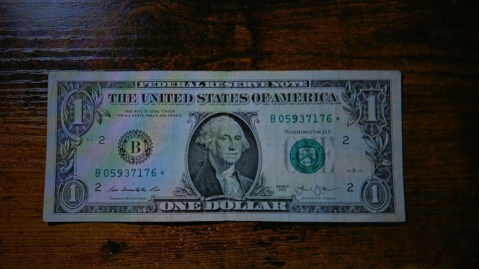 2013 Series $1 Dollar Star Note Duplicated Twice  B05937176*  Great Shape!