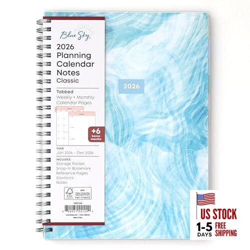  2026 Weekly and Monthly Planner Calendar, January 5.875" x 8.625" Tides- 2026