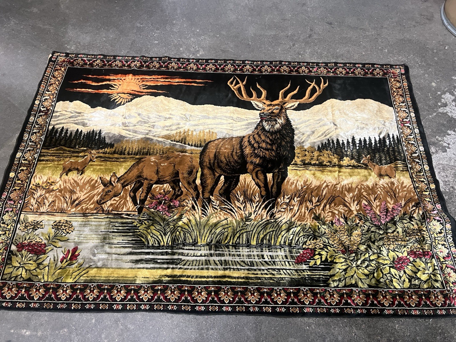 Wall Hanging Elk Deer Stag Vintage Tapestry Made In Lebanon 48x72