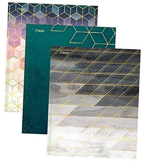  Spiral Notebooks, 1 Subject, College Ruled Paper, 80 Sheets, Modern Pack of 3