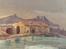 Dessin Aquarelle Marseille 1910 Papier Chapelle Saint-Michel D’Eau Douce Goudes