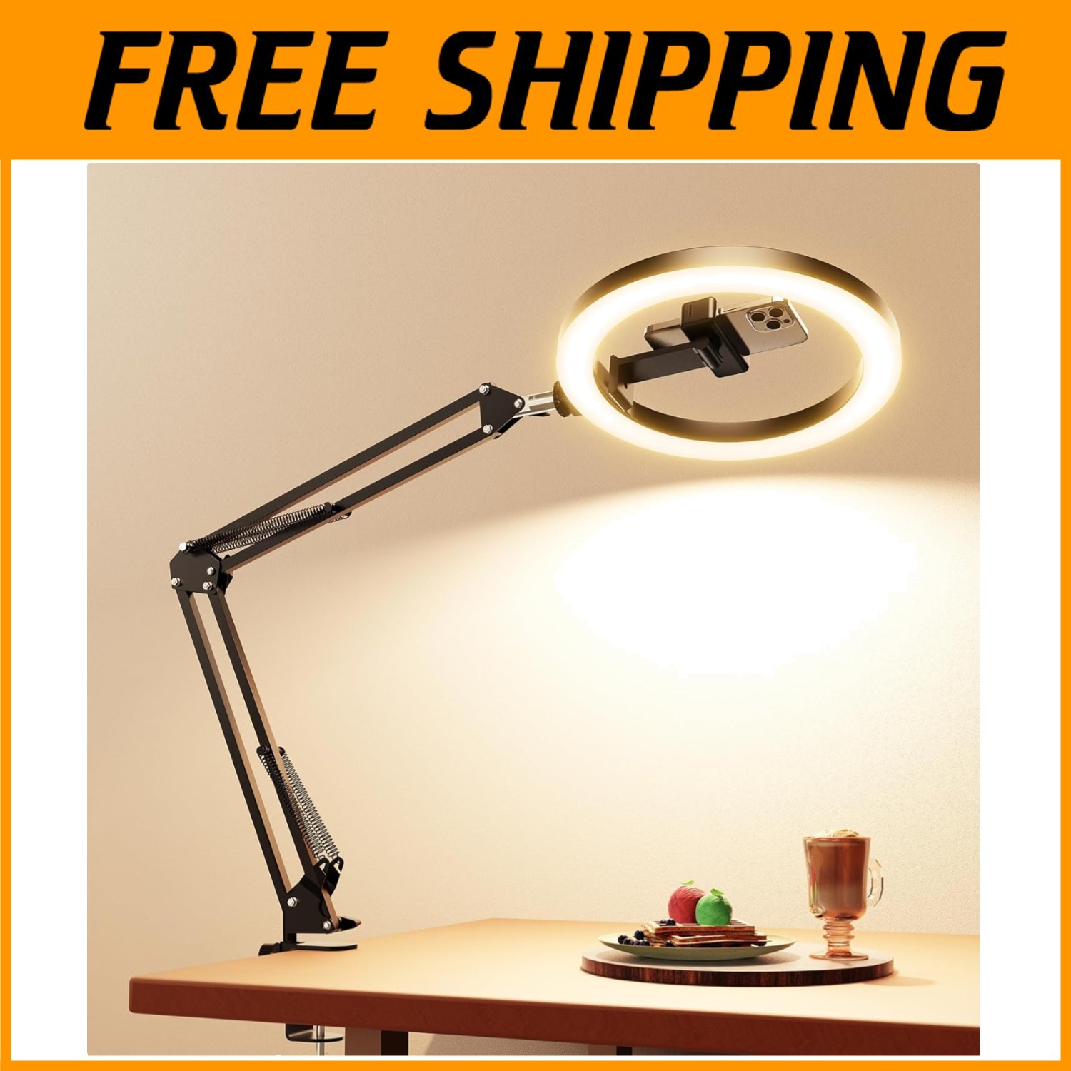 Portable Overhead Phone Mount with Ring Light