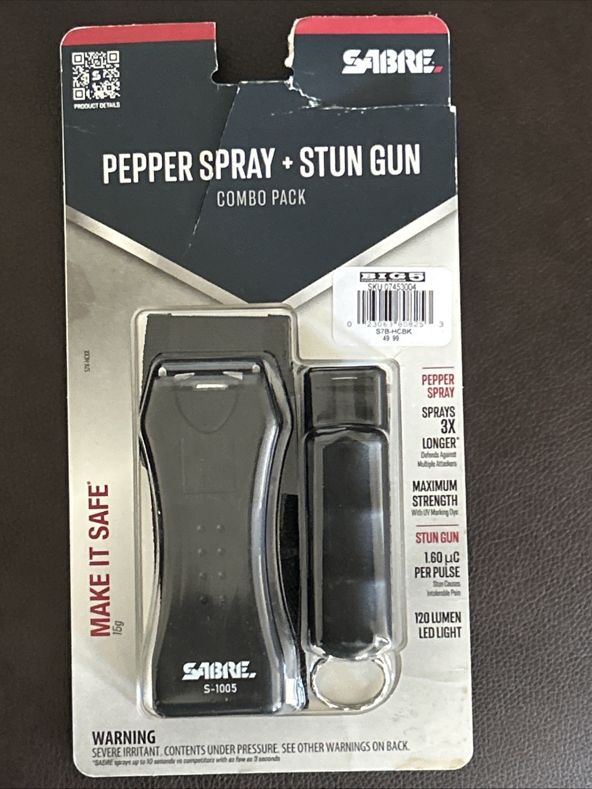 Sabre Stun Gun & Pepper Spray .54oz Stun Gun w/Built-In 120 Lumen Flashlight BLK