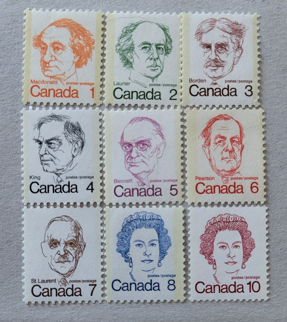 canada stamp #586-593A -Caricature Definitives (1973) Series of 9 MNH OG