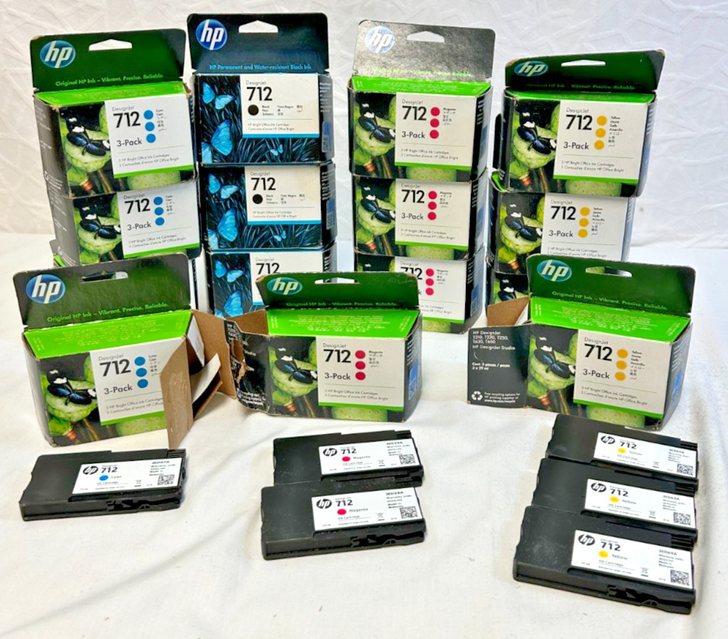 LOT OF 15 HP 712 12-(3-pack SEALED!) 3-opened DJ Ink Cartridges