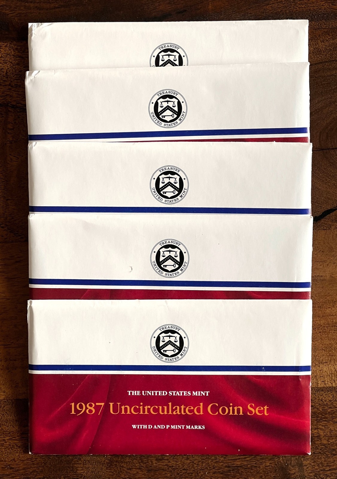 1987 US Mint Sets in Original Goverment Packaging -- Five 10-Coin Sets