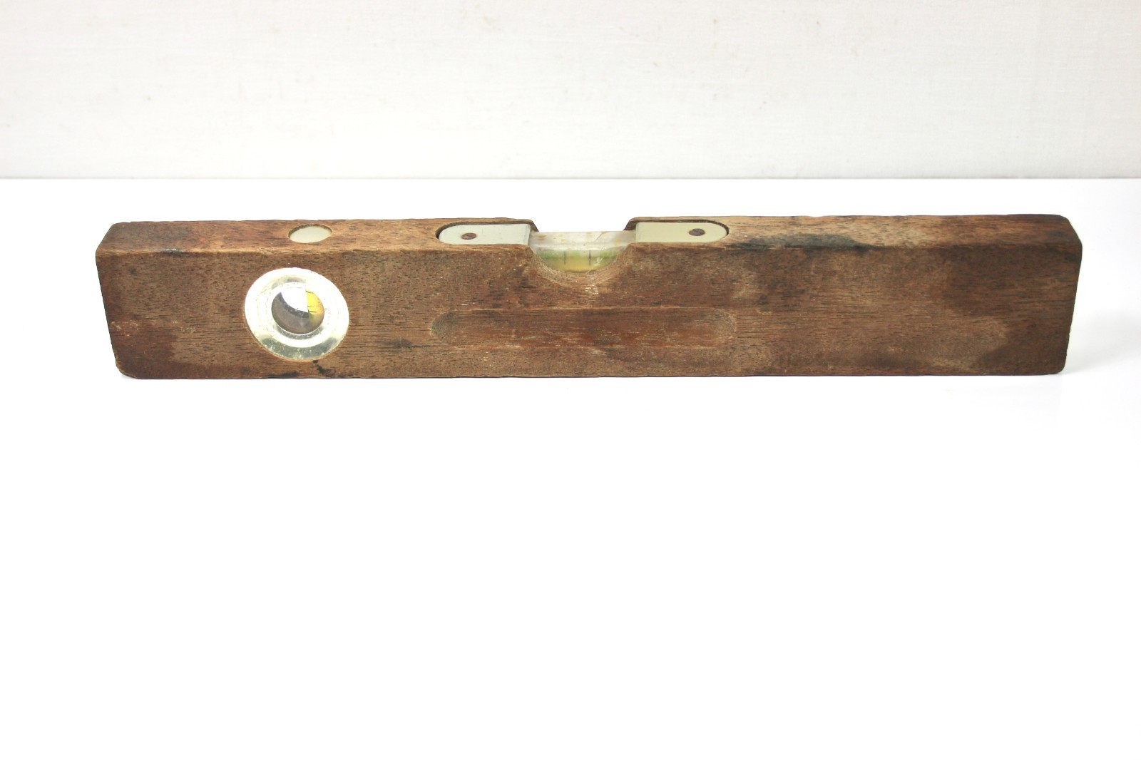 Vintage Wooden Spirit Level 14" Carpenter Bubble Level Rustic Tool Workshop