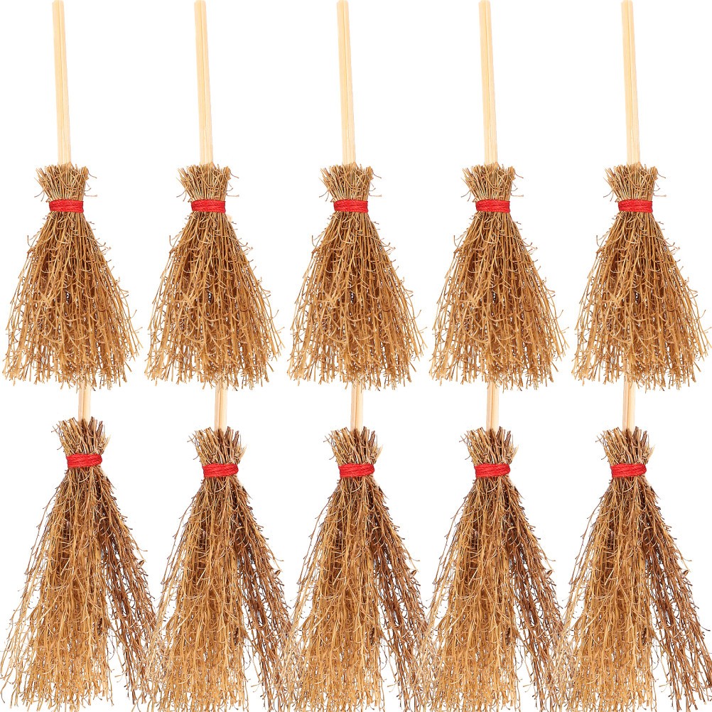 10 Pcs Miniature Brooms Beech Wood Tiny Witch Broomsticks Halloween Decoration