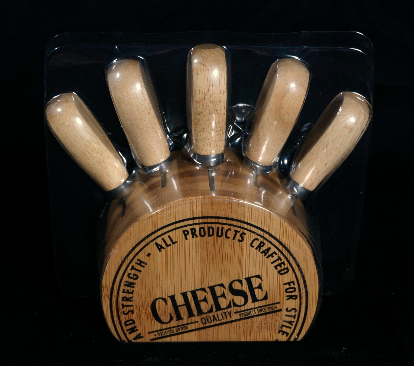 Cheese Knife Set of 5 w/ Wooden Block Holder Charcuterie Knives (R)