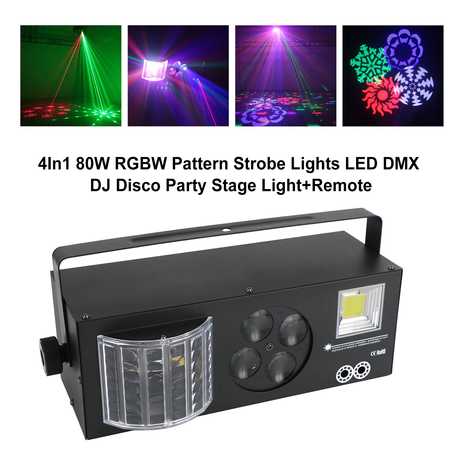 4In1 80W RGBW Pattern Strobe Lights LED DMX DJ Disco Party Stage Light+Remote`