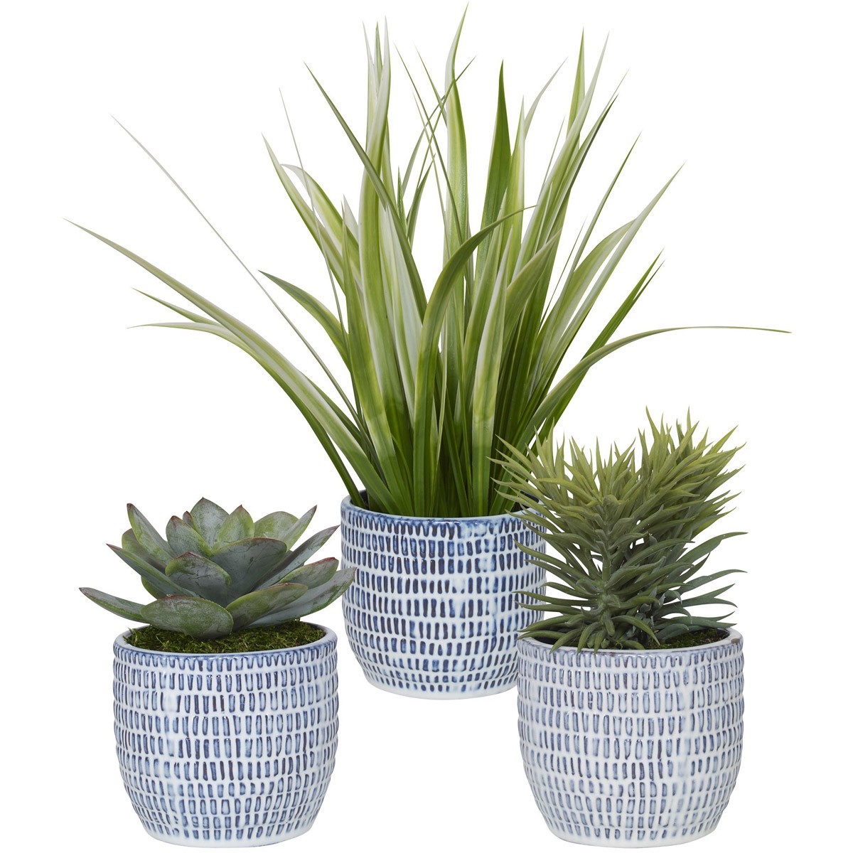 Uttermost 60192 Puebla Blue and White Ceramic Greenery Planters, Set of 3