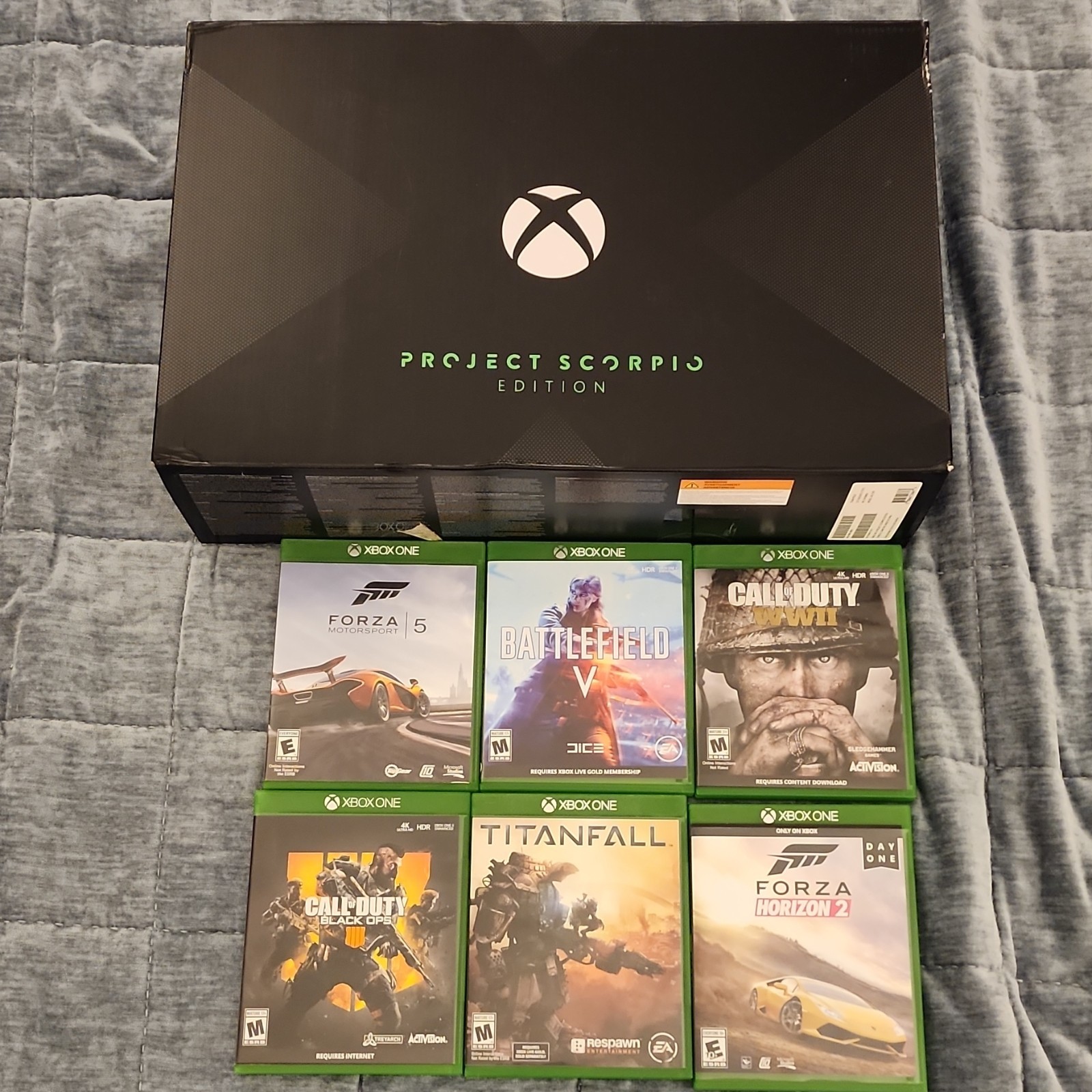 Xbox One X Project Scorpio Console w/ Controller, Cables & 6 Games In Box