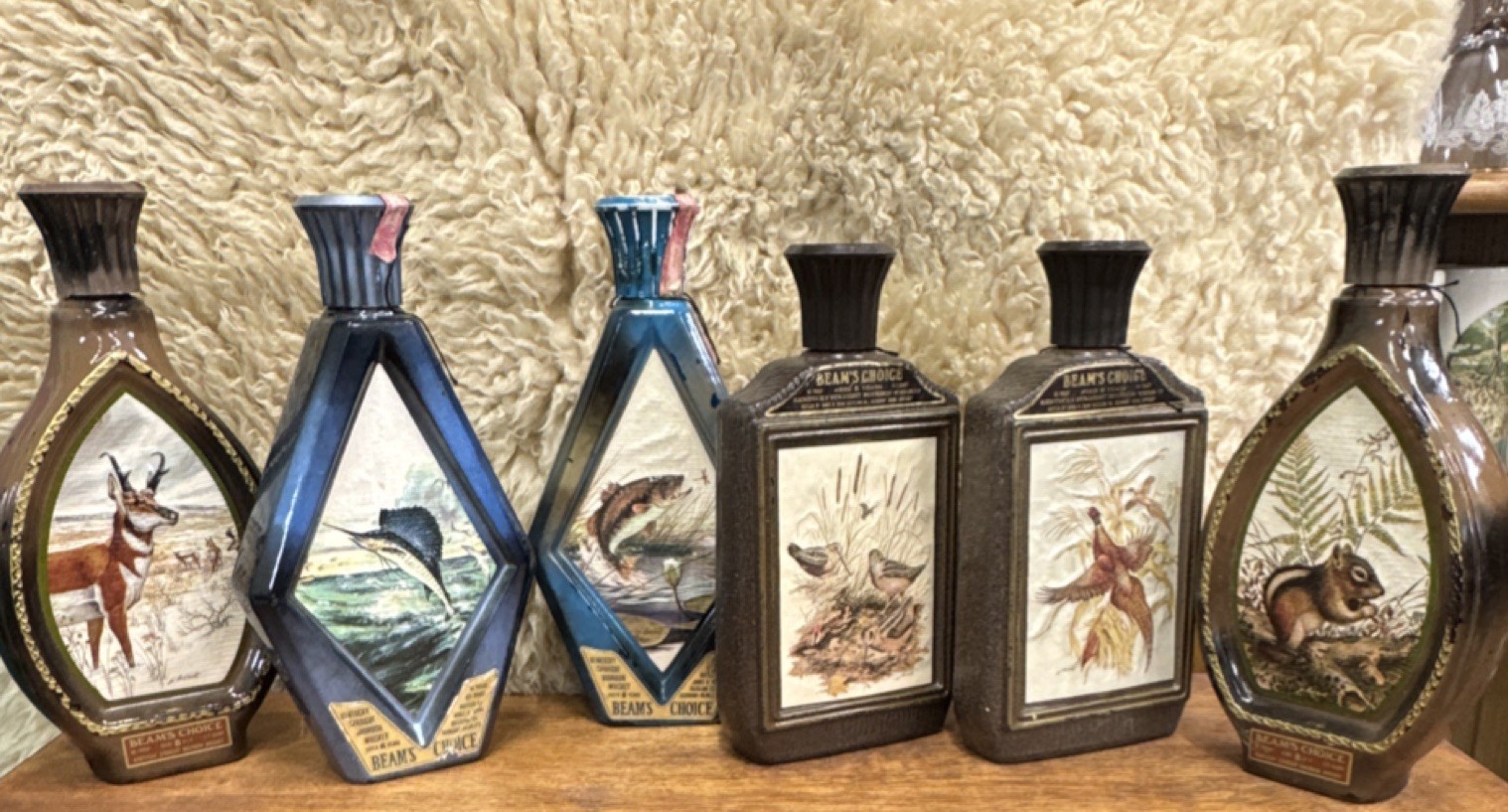 Beam's Choice Wildlife Ceramic Decanter Set Multicolor Collectible 5 Pieces
