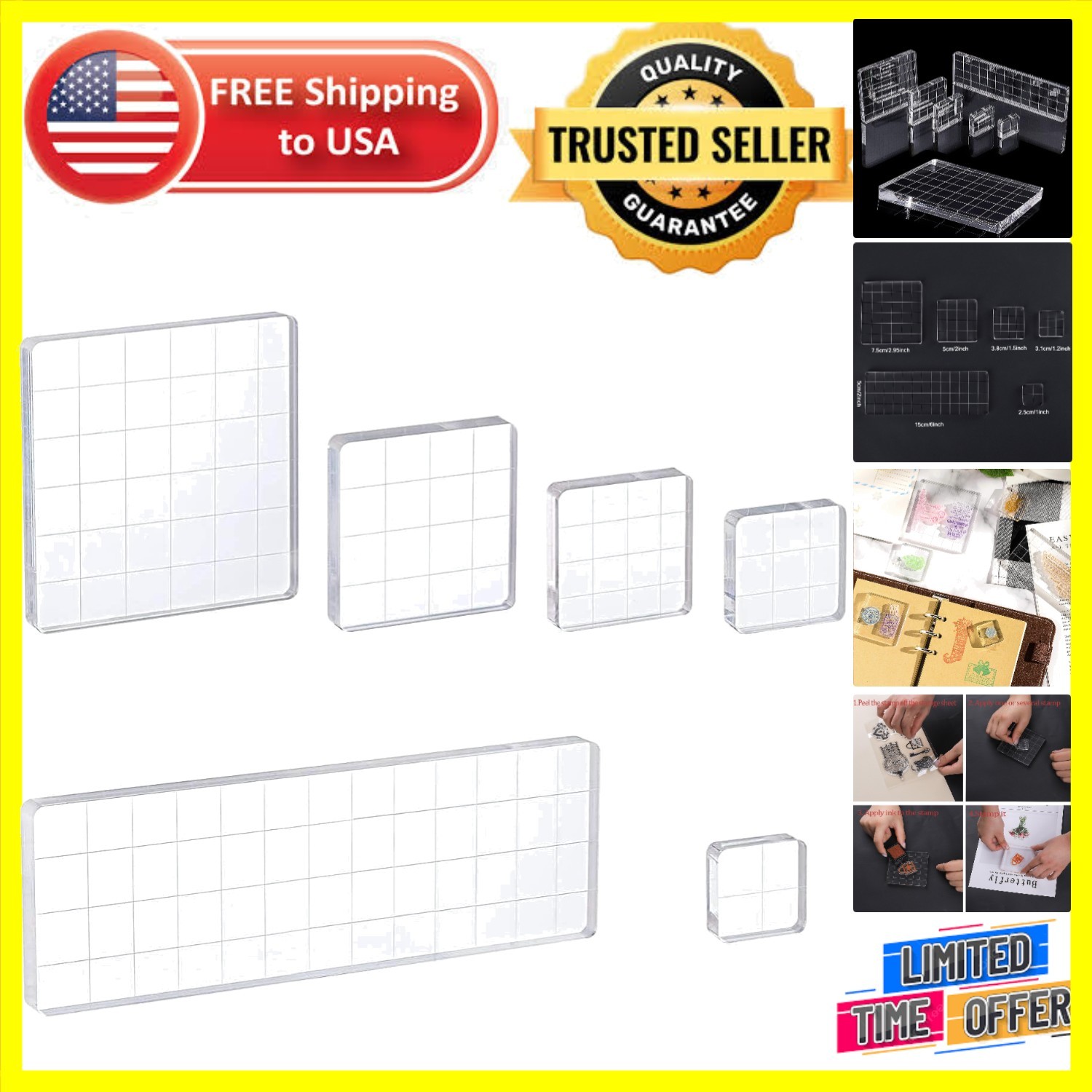 6 Sizes Acrylic Stamp Blocks for Scrapbooking - Precision and Comfort Design